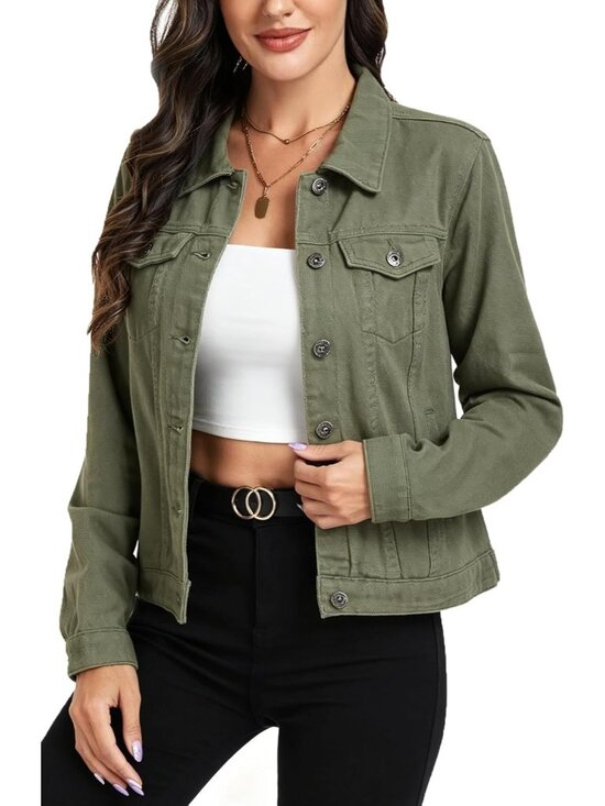 Jackets & Blazers - Women's Green Jean Basic Long Sleeve Button Down Denim Jackets Daily Wear